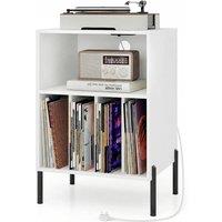 Costway Record Player Stand w/ Charging Station Vinyl Record Storage Cabinet in White