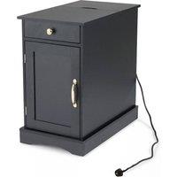 Costway End Table w/ Charging Station Narrow Nightstand Bedside Table w/Drawer in Black