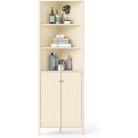 Costway Modern Corner Storage Cabinet w/ 5 Shelves Bathroom Tall Cabinet in Beige