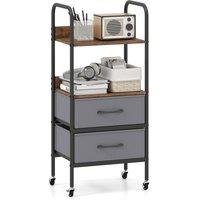 Costway Rolling Utility Storage Cart Mobile Printer Stand w/ Shelves & Drawers in Brown