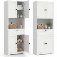 Costway Modern Bathroom Cabinet Wooden Storage Cabinet w/ 4 Doors & 1 Drawer in White