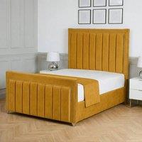 Living Comfort Bedz Royale Upholstered Gas Lift Storage Bed with 48 Inch Headboard in Mustard | Size: Single