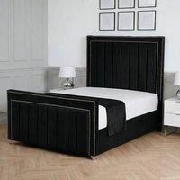 Living Comfort Bedz Royale Plush Velvet Upholstered Bed Slatted Base with 48Inch Headboard in Black | Size: Double