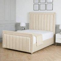 Living Comfort Bedz Royale Plush Velvet Upholstered Bed Slatted Base with 48Inch Headboard in Cream | Size: Double
