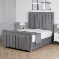 Living Comfort Bedz Royale Plush Velvet Upholstered Bed Slatted Base with 48Inch Headboard in Grey | Size: Small Double