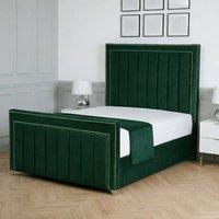 Living Comfort Bedz Royale Plush Velvet Upholstered Bed Slatted Base with 48Inch Headboard in Green | Size: Small Double