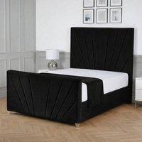 Living Comfort Bedz Lumina Upholstered Gas Lift Storage Bed with 48 Inch Headboard in Black | Size: Small Double