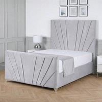 Living Comfort Bedz Lumina Plush Velvet Upholstered Bed Slatted Base with 48Inch Headboard in Silver | Size: Super King