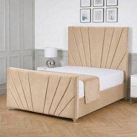 Living Comfort Bedz Lumina Plush Velvet Upholstered Bed Slatted Base with 48Inch Headboard in Beige | Size: Super King