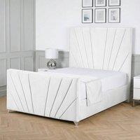 Living Comfort Bedz Lumina Plush Velvet Upholstered Bed Slatted Base with 48Inch Headboard in White | Size: Super King