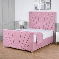 Living Comfort Bedz Lumina Plush Velvet Upholstered Bed Slatted Base with 48Inch Headboard in Pink | Size: Super King