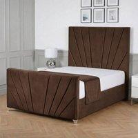 Living Comfort Bedz Lumina Plush Velvet Upholstered Bed Slatted Base with 48Inch Headboard in Brown | Size: Super King