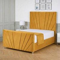 Living Comfort Bedz Lumina Plush Velvet Upholstered Bed Slatted Base with 48Inch Headboard in Mustard | Size: Super King