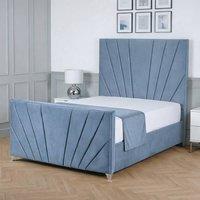 Living Comfort Bedz Lumina Plush Velvet Upholstered Bed Slatted Base with 48Inch Headboard in Light Blue | Size: Super King