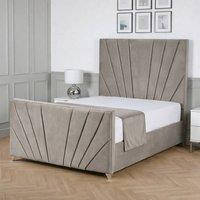 Living Comfort Bedz Lumina Plush Velvet Upholstered Bed Slatted Base with 48Inch Headboard in Light Grey | Size: Super King