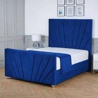 Living Comfort Bedz Lumina Plush Velvet Upholstered Bed Slatted Base with 48Inch Headboard in Blue | Size: Super King