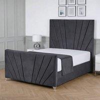 Living Comfort Bedz Lumina Plush Velvet Upholstered Bed Slatted Base with 48Inch Headboard in Charcoal | Size: Super King