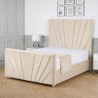 Living Comfort Bedz Lumina Plush Velvet Upholstered Bed Slatted Base with 48Inch Headboard in Cream | Size: Super King