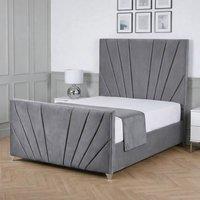 Living Comfort Bedz Lumina Plush Velvet Upholstered Bed Slatted Base with 48Inch Headboard in Grey | Size: Super King