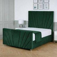 Living Comfort Bedz Lumina Plush Velvet Upholstered Bed Slatted Base with 48Inch Headboard in Green | Size: Super King