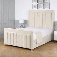 Living Comfort Bedz Elara Plush Velvet Upholstered Bed Slatted Base with 48Inch Headboard in Cream | Size: Super King