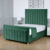 Living Comfort Bedz Elara Plush Velvet Upholstered Bed Slatted Base with 48Inch Headboard in Green | Size: Super King