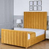 Living Comfort Bedz Zenith Upholstered Gas Lift Storage Bed with 48 Inch Headboard in Mustard | Size: Double