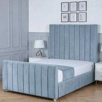 Living Comfort Bedz Zenith Upholstered Gas Lift Storage Bed with 48 Inch Headboard in Light Blue | Size: Double