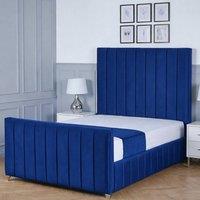 Living Comfort Bedz Zenith Upholstered Gas Lift Storage Bed with 48 Inch Headboard in Blue | Size: Small Double