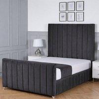 Living Comfort Bedz Zenith Upholstered Gas Lift Storage Bed with 48 Inch Headboard in Charcoal | Size: Double