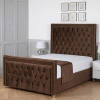 Living Comfort Bedz Metro Upholstered Gas Lift Storage Bed with 48 Inch Headboard in Brown | Size: Super King