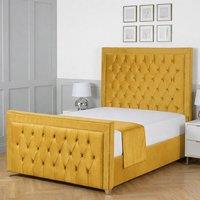 Living Comfort Bedz Metro Upholstered Gas Lift Storage Bed with 48 Inch Headboard in Mustard | Size: Super King
