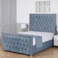 Living Comfort Bedz Metro Upholstered Gas Lift Storage Bed with 48 Inch Headboard in Light Blue | Size: Super King