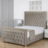 Living Comfort Bedz Metro Upholstered Gas Lift Storage Bed with 48 Inch Headboard in Light Grey | Size: Super King