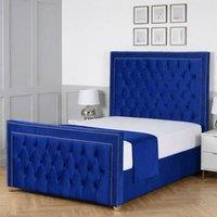 Living Comfort Bedz Metro Upholstered Gas Lift Storage Bed with 48 Inch Headboard in Blue | Size: Super King