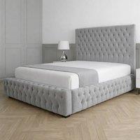 Living Comfort Bedz Countess Upholstered Gas Lift Storage Bed with 48 Inch Headboard in Silver | Size: Super King