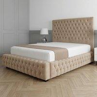 Living Comfort Bedz Countess Upholstered Gas Lift Storage Bed with 48 Inch Headboard in Beige | Size: Super King