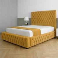 Living Comfort Bedz Countess Upholstered Gas Lift Storage Bed with 48 Inch Headboard in Mustard | Size: Super King