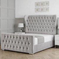 Living Comfort Bedz Velvetine Upholstered Gas Lift Storage Bed with 48 Inch Headboard in Silver | Size: Super King