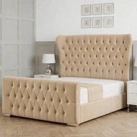 Living Comfort Bedz Velvetine Upholstered Gas Lift Storage Bed with 48 Inch Headboard in Beige | Size: Super King