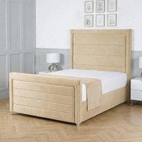Living Comfort Bedz Selena Plush Velvet Upholstered Bed Slatted Base with 48Inch Headboard in Beige | Size: Super King