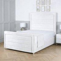 Living Comfort Bedz Selena Plush Velvet Upholstered Bed Slatted Base with 48Inch Headboard in White | Size: Super King