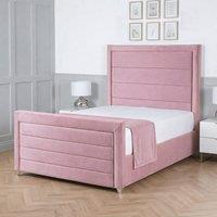 Living Comfort Bedz Selena Plush Velvet Upholstered Bed Slatted Base with 48Inch Headboard in Pink | Size: Super King