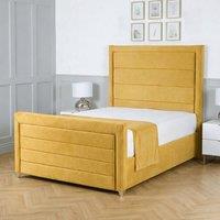 Living Comfort Bedz Selena Plush Velvet Upholstered Bed Slatted Base with 48Inch Headboard in Mustard | Size: Super King