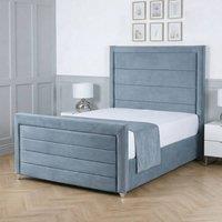 Living Comfort Bedz Selena Plush Velvet Upholstered Bed Slatted Base with 48Inch Headboard in Light Blue | Size: Super King