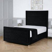Living Comfort Bedz Selena Plush Velvet Upholstered Bed Slatted Base with 48Inch Headboard in Black | Size: Small Double