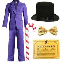 I Love Fancy Dress Men's Chocolate Factory Boss Costume - Suit, Hat, Tie, Ticket & Cane in Purple | Size: Large