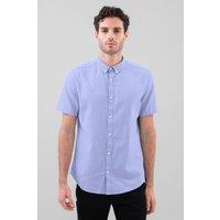 Enorsia Men's Linen Blend Short Sleeve Shirt in Pale Blue | Size: Large