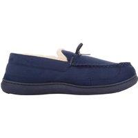 ABSOLUTE FOOTWEAR Men's Easy Slip On Moccasin Style Winter Slipper with Faux Fur Inner in Navy | Size: 9
