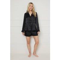 Oasis Women's Jacquard Bow Detail Satin Pyjama Short Set in Black | Size: Small